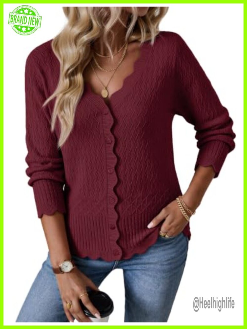 Women's Lightweight Button Up Cardigan Sweater Crochet Long Sleeve V-Neck Fall